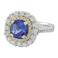 Exquisite Natural Tanzanite Diamond Ring in 14K Two-Tone Gold