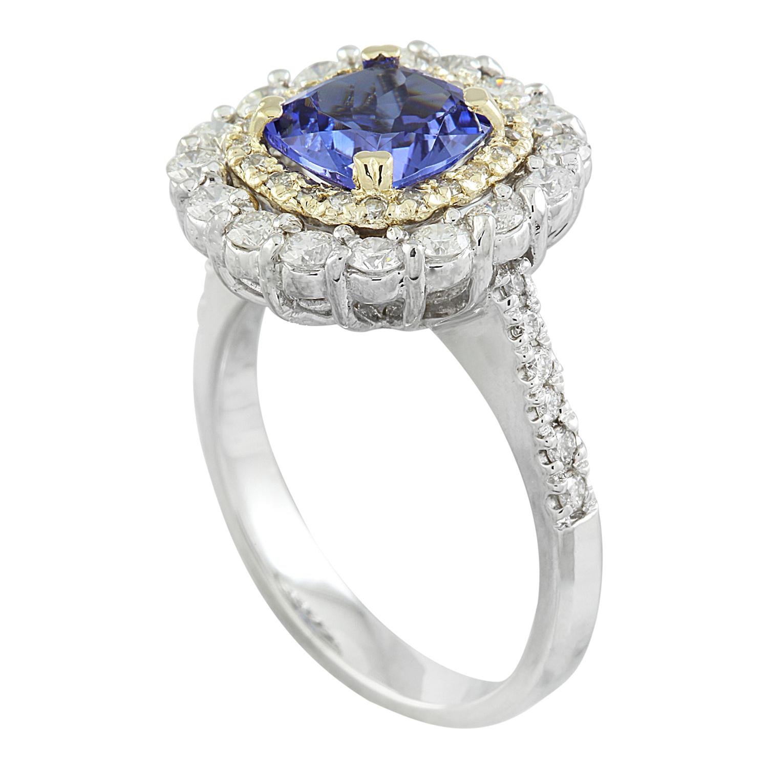 Modern Exquisite Natural Tanzanite Diamond Ring in 14K Two-Tone Gold For Sale