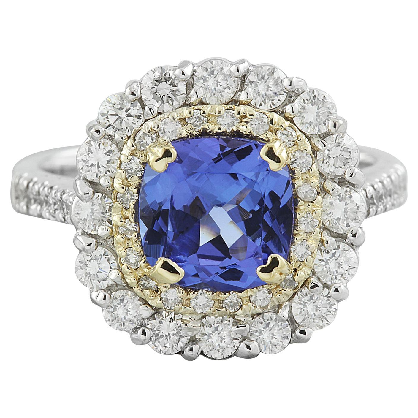 Exquisite Natural Tanzanite Diamond Ring in 14K Two-Tone Gold For Sale