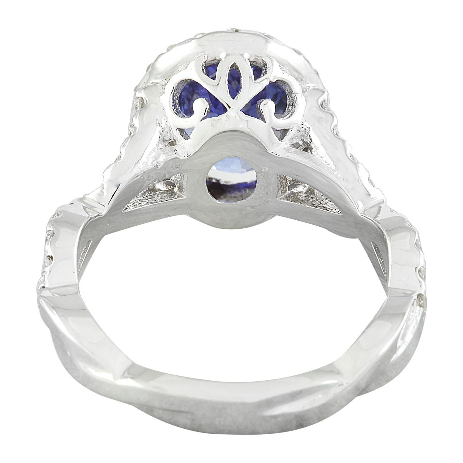 Modern Exquisite Natural Tanzanite Diamond Ring in 14K White Gold For Sale