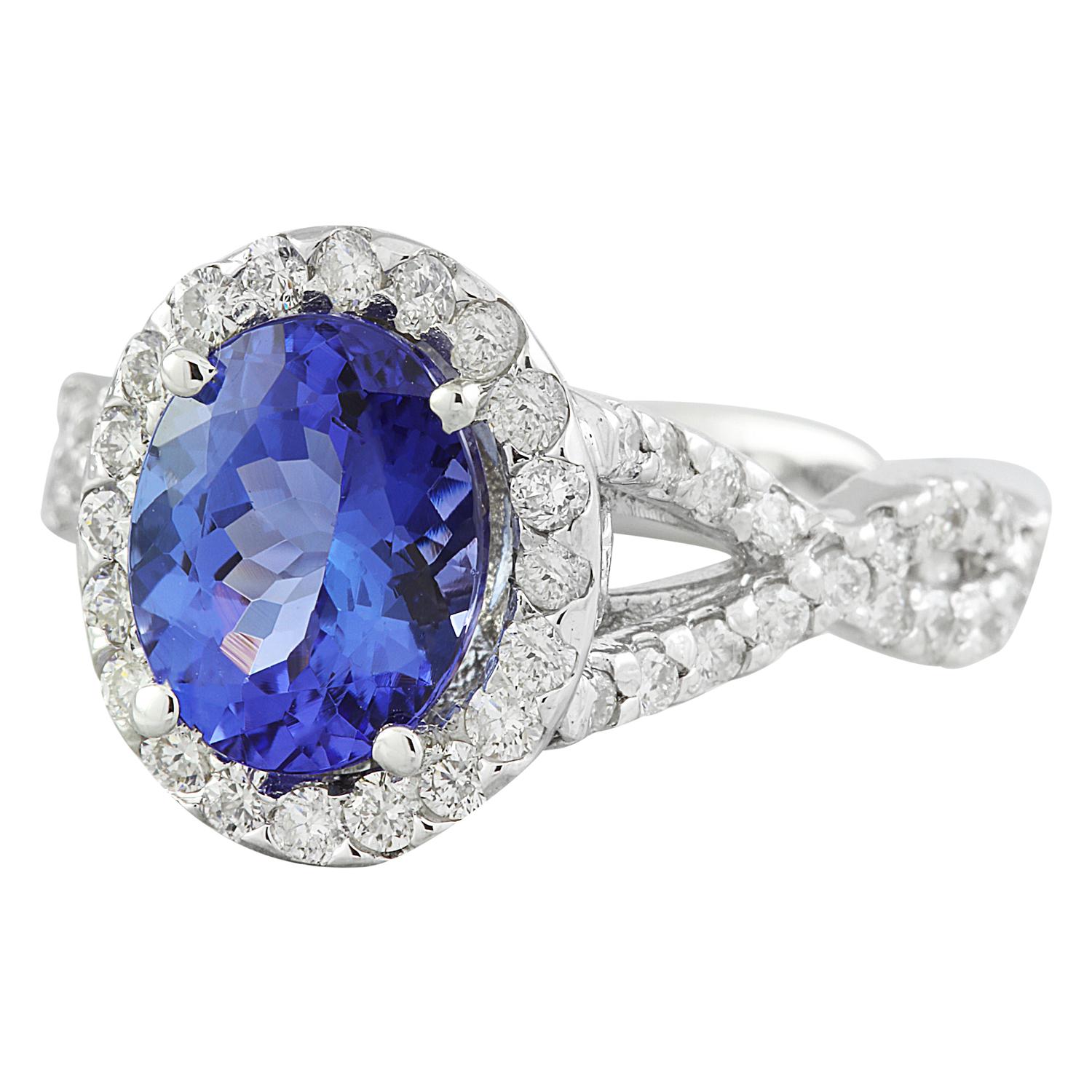 Oval Cut Exquisite Natural Tanzanite Diamond Ring in 14K White Gold For Sale