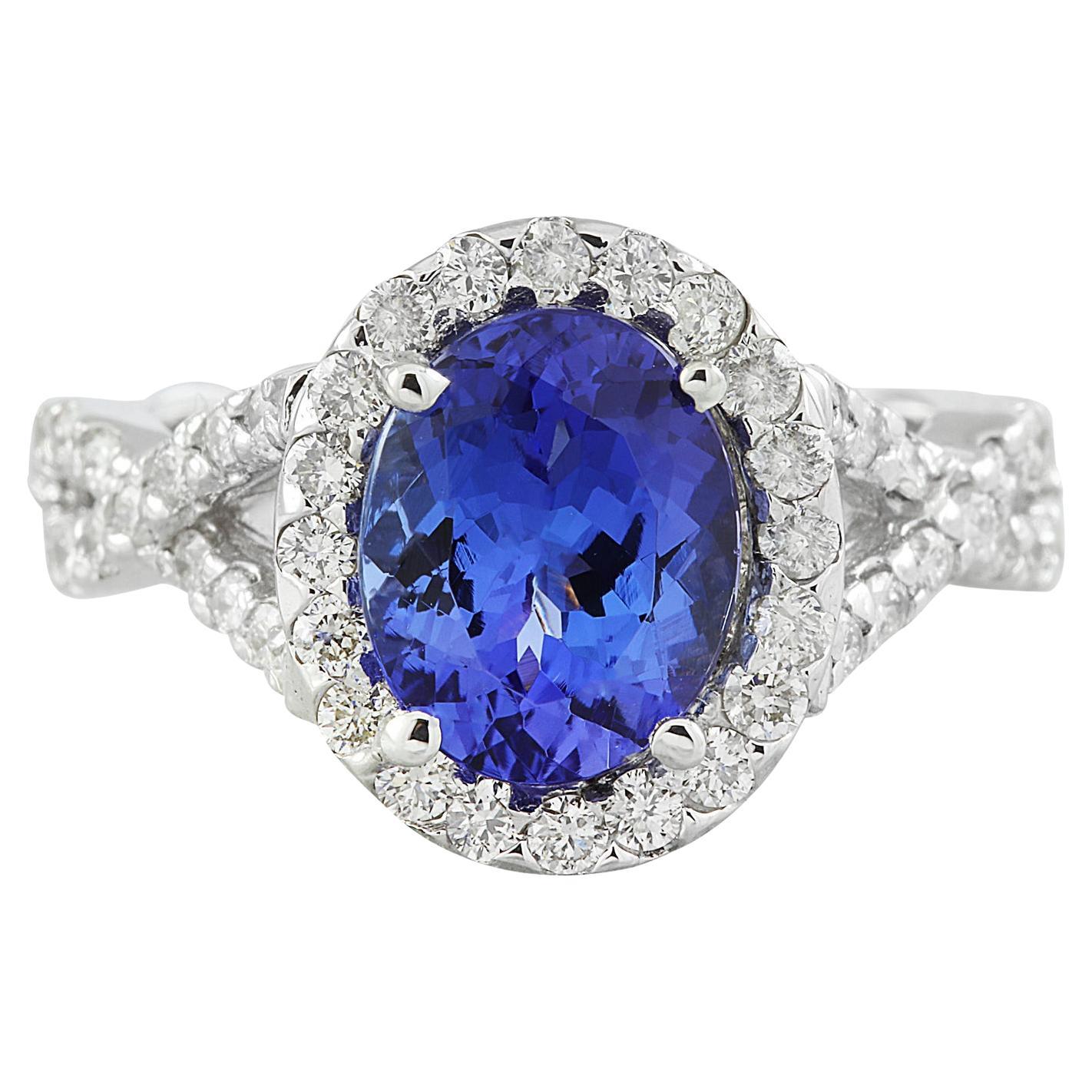 Exquisite Natural Tanzanite Diamond Ring in 14K White Gold For Sale