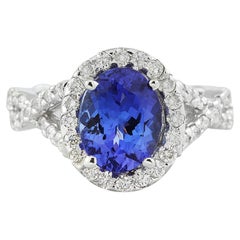 Exquisite Natural Tanzanite Diamond Ring in 14K White Gold