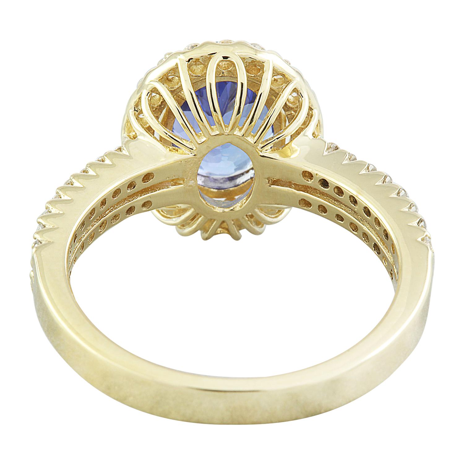Oval Cut Exquisite Natural Tanzanite Diamond Ring in 14K Yellow Gold For Sale