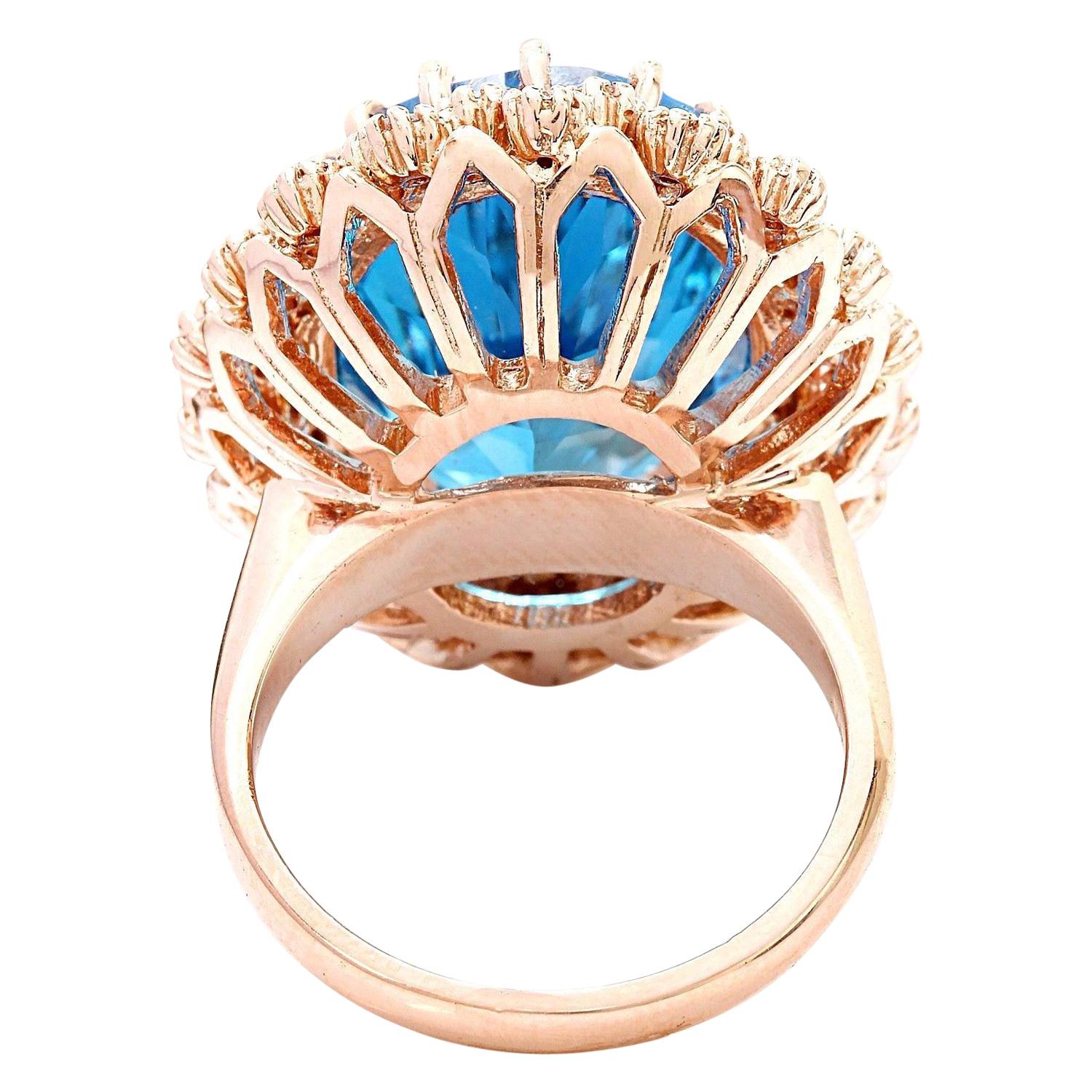 Modern Exquisite Natural Topaz Diamond Ring In 14 Karat Solid Rose Gold  For Sale