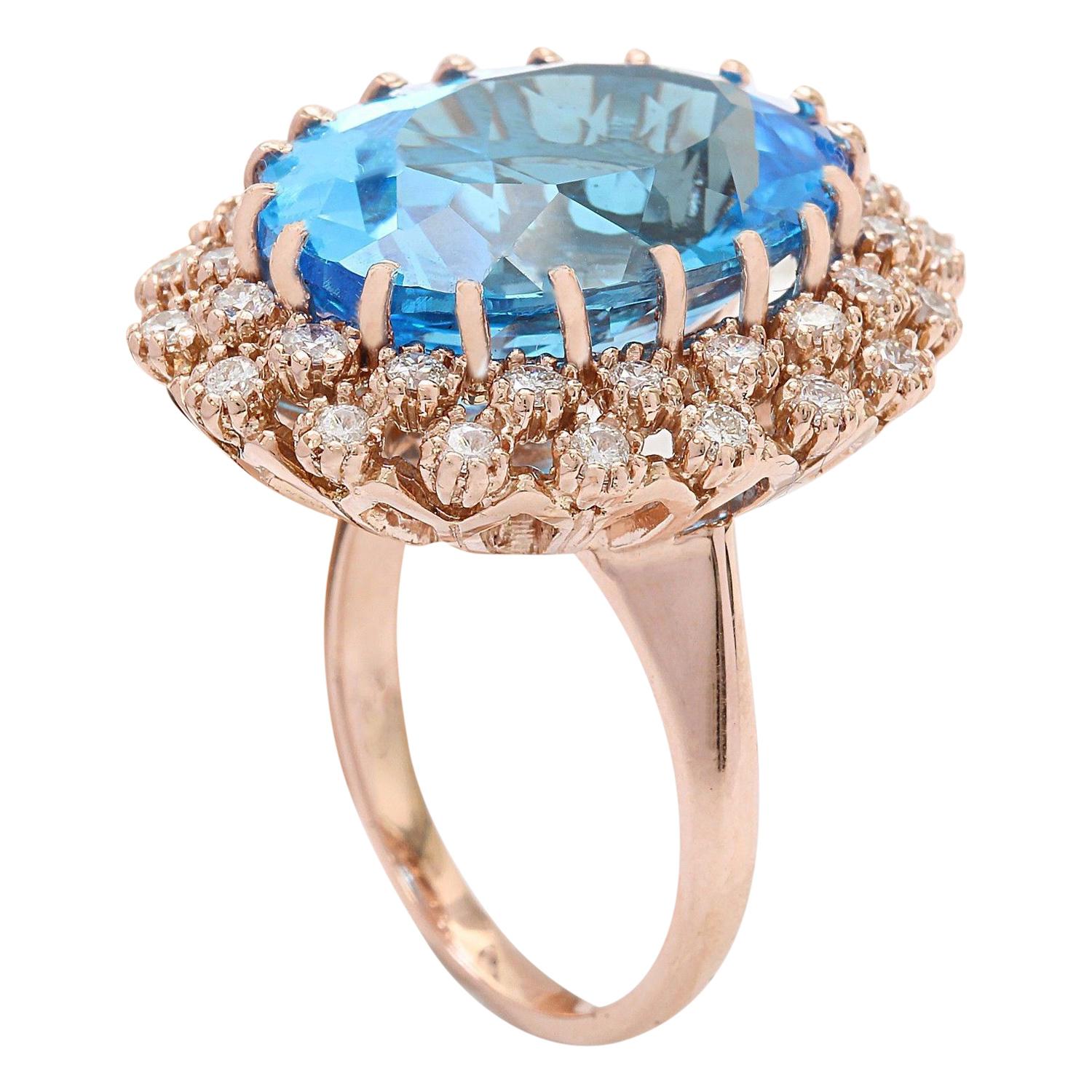 Oval Cut Exquisite Natural Topaz Diamond Ring In 14 Karat Solid Rose Gold  For Sale
