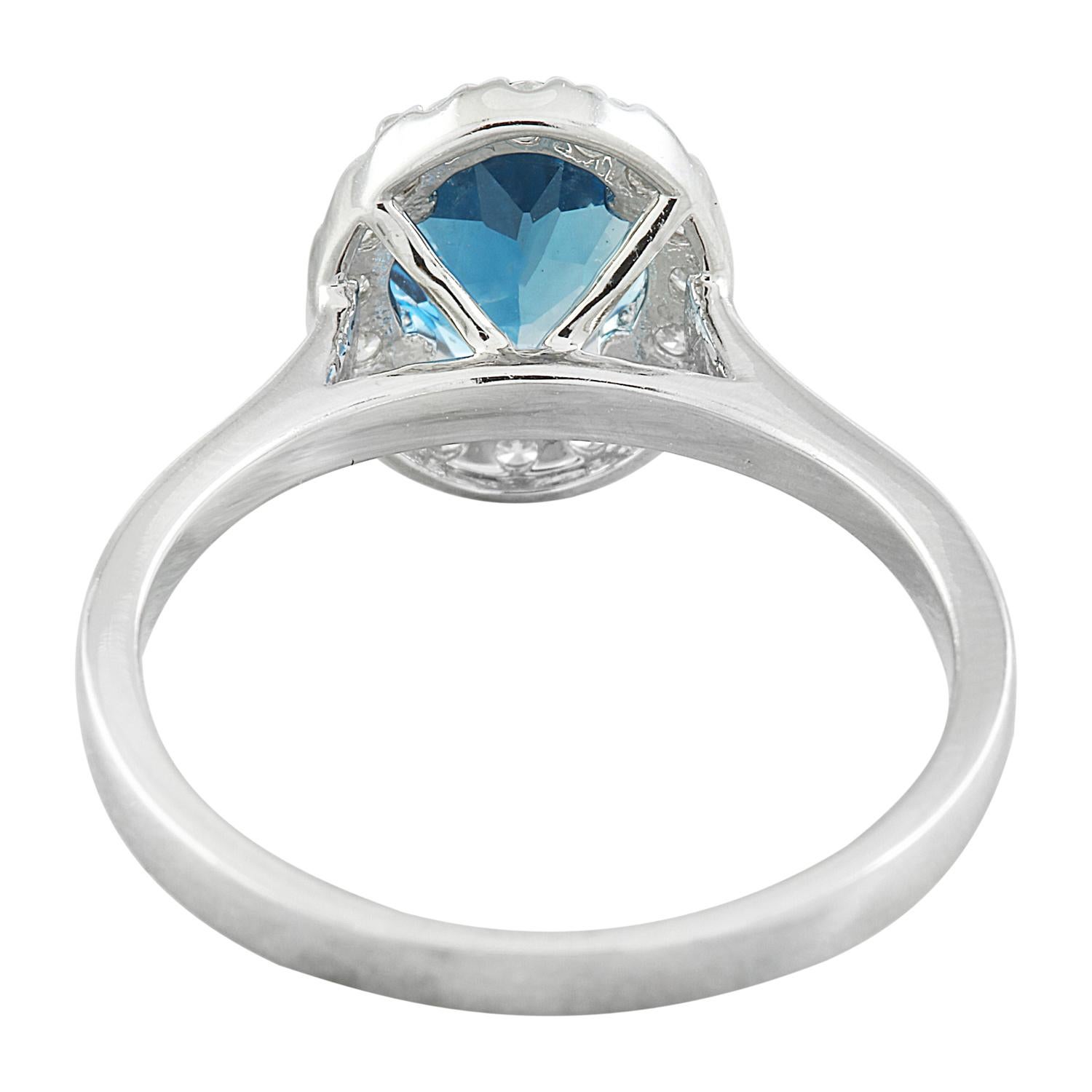 Oval Cut Exquisite Natural Topaz Diamond Ring in 14K Solid White Gold For Sale