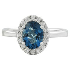 Exquisite Natural Topaz Diamond Ring in 14K Solid White Gold