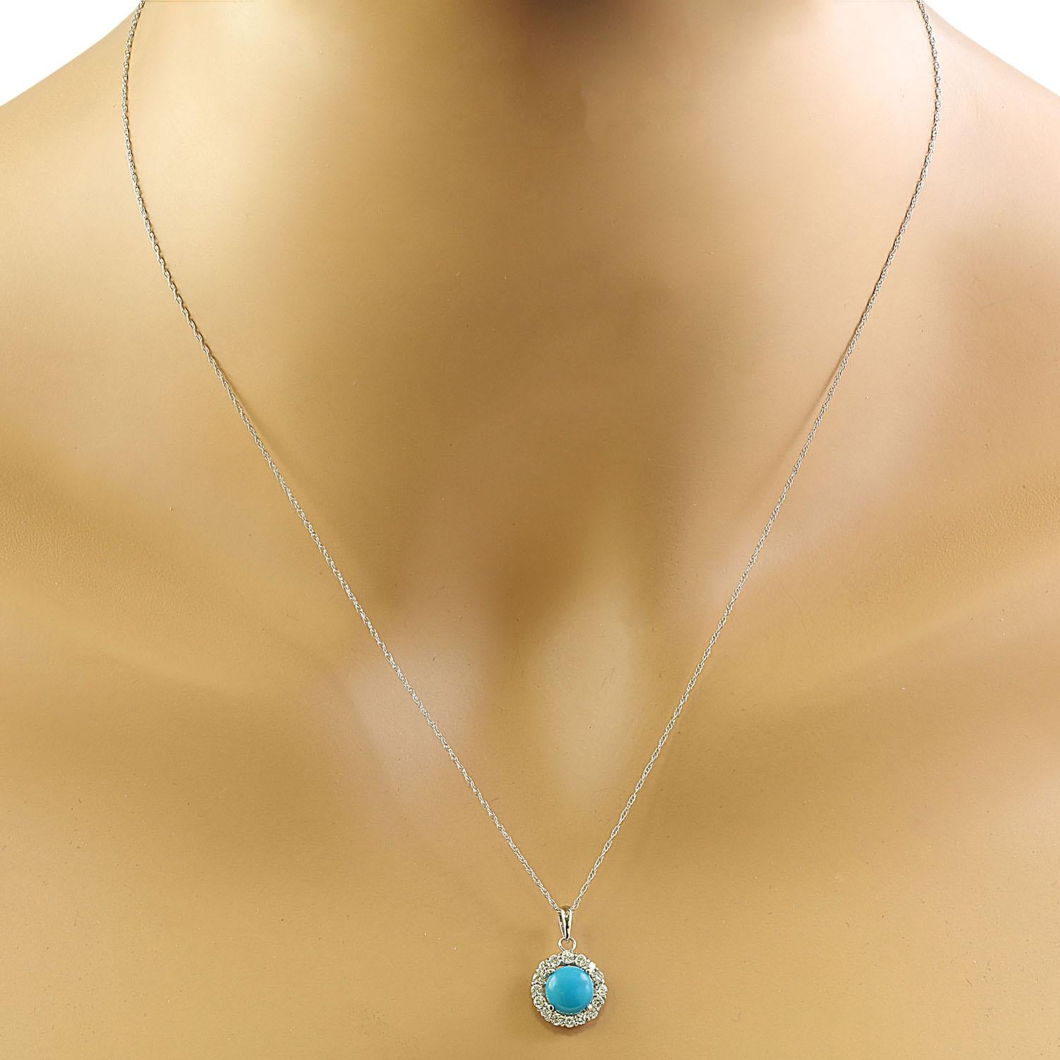 Exquisite Natural Turquoise Diamond Necklace In 14 Karat White Gold In New Condition For Sale In Manhattan Beach, CA