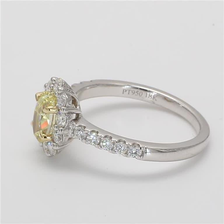 Contemporary GIA Certified Natural Yellow Oval and White Diamond 1.25 Carat TW Platinum Ring