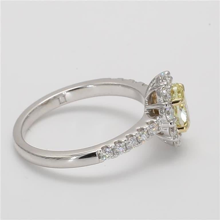 GIA Certified Natural Yellow Oval and White Diamond 1.25 Carat TW Platinum Ring In New Condition In New York, NY