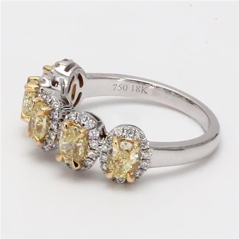 Contemporary Natural Yellow Oval and White Diamond 1.48 Carat TW Gold Wedding Band For Sale