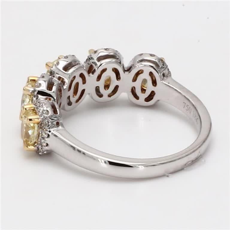 Oval Cut Natural Yellow Oval and White Diamond 1.48 Carat TW Gold Wedding Band For Sale