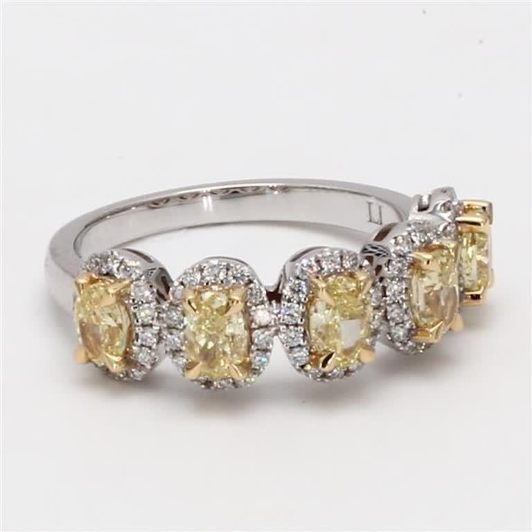 Natural Yellow Oval and White Diamond 1.48 Carat TW Gold Wedding Band For Sale 1
