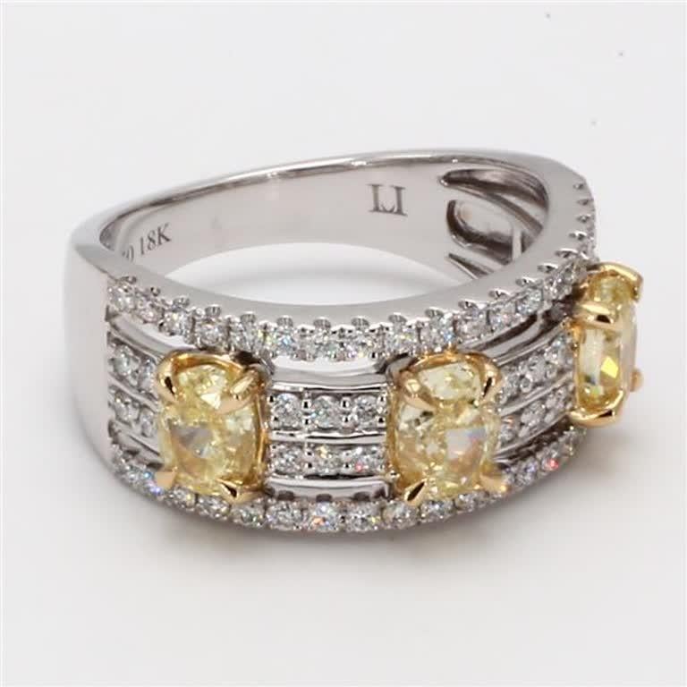Natural Yellow Oval and White Diamond 2.13 Carat TW Gold 3-Stone Wedding Band For Sale 1