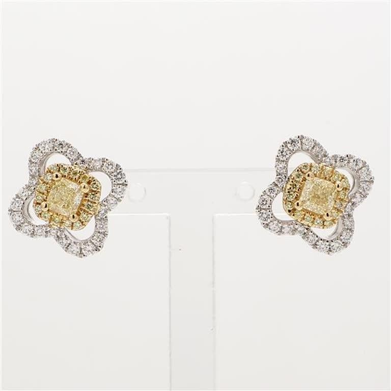 Contemporary Natural Yellow Radiants and White Diamond .90 Carat TW Gold Stud Earrings