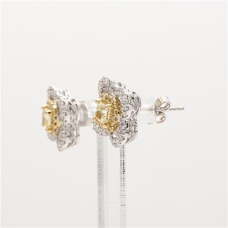 Radiant Cut Natural Yellow Radiants and White Diamond .90 Carat TW Gold Stud Earrings