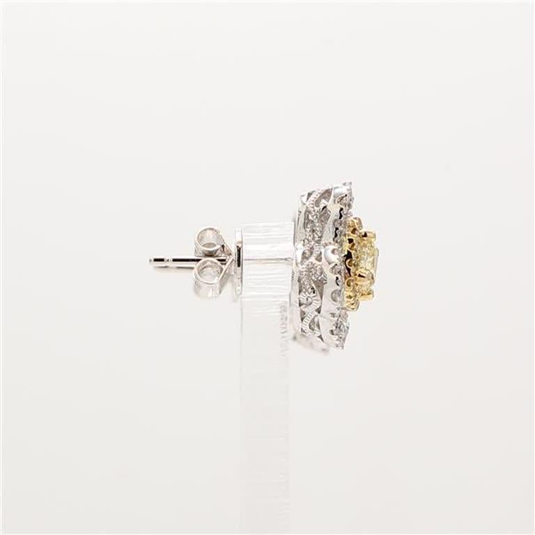 Natural Yellow Radiants and White Diamond .90 Carat TW Gold Stud Earrings 1