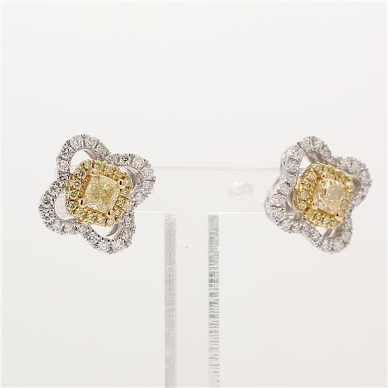 Natural Yellow Radiants and White Diamond .90 Carat TW Gold Stud Earrings 2