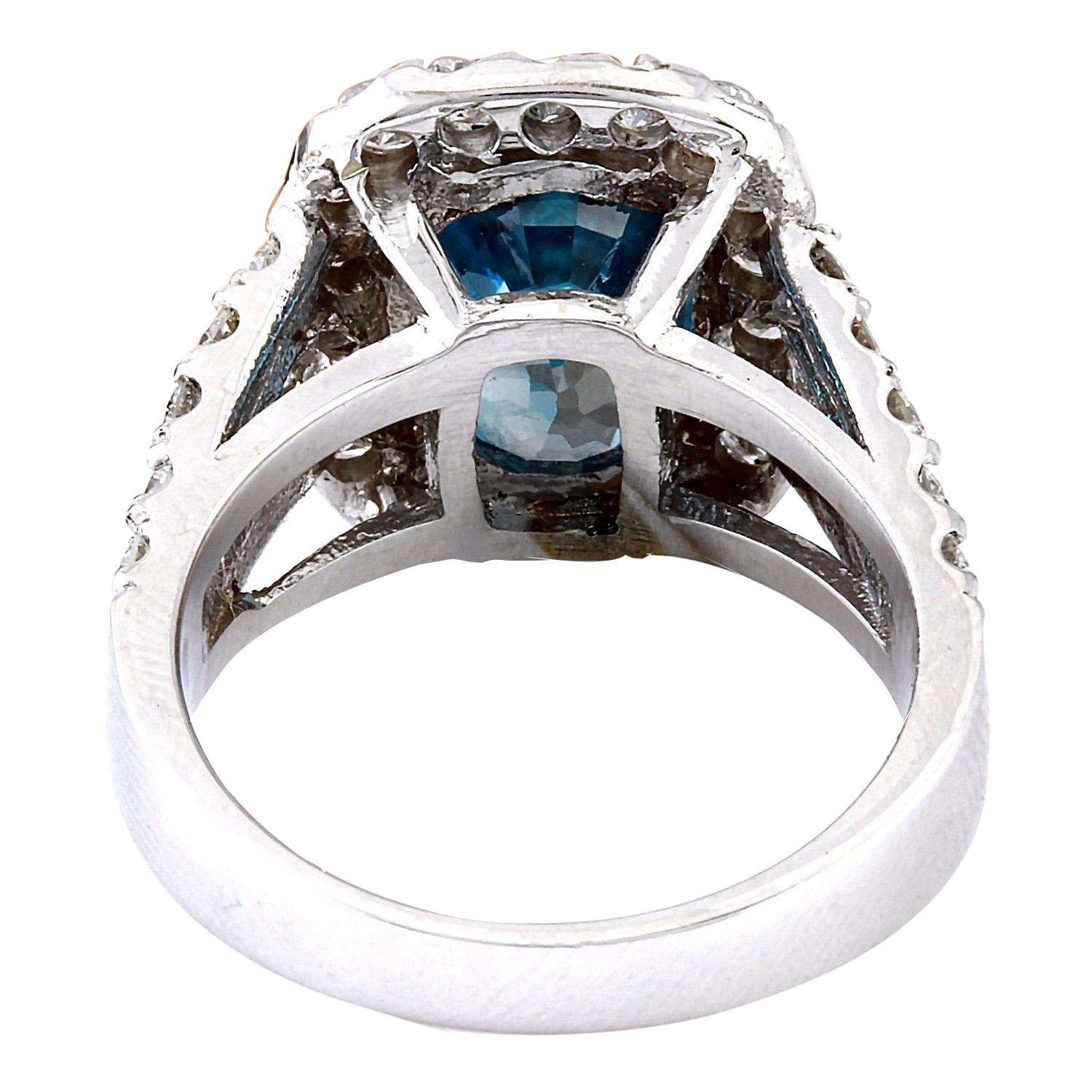 Modern Exquisite Natural Zircon Diamond Ring In 14 Karat Solid White Gold For Sale