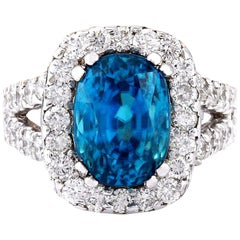 Exquisite Natural Zircon Diamond Ring In 14 Karat Solid White Gold