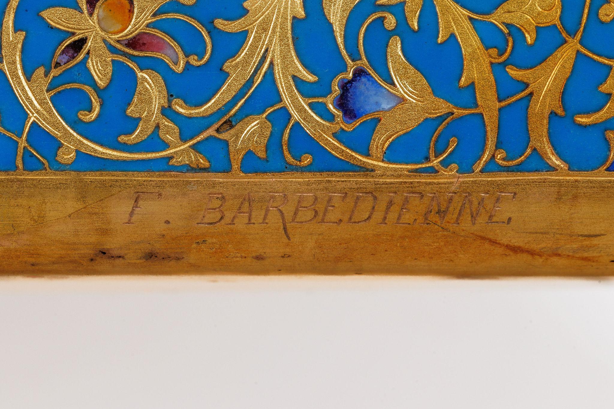 Napoleon III Exquisite Neo-Grec Ormolu & Champleve Enamel Jardiniere by Barbedienne & Sévin For Sale