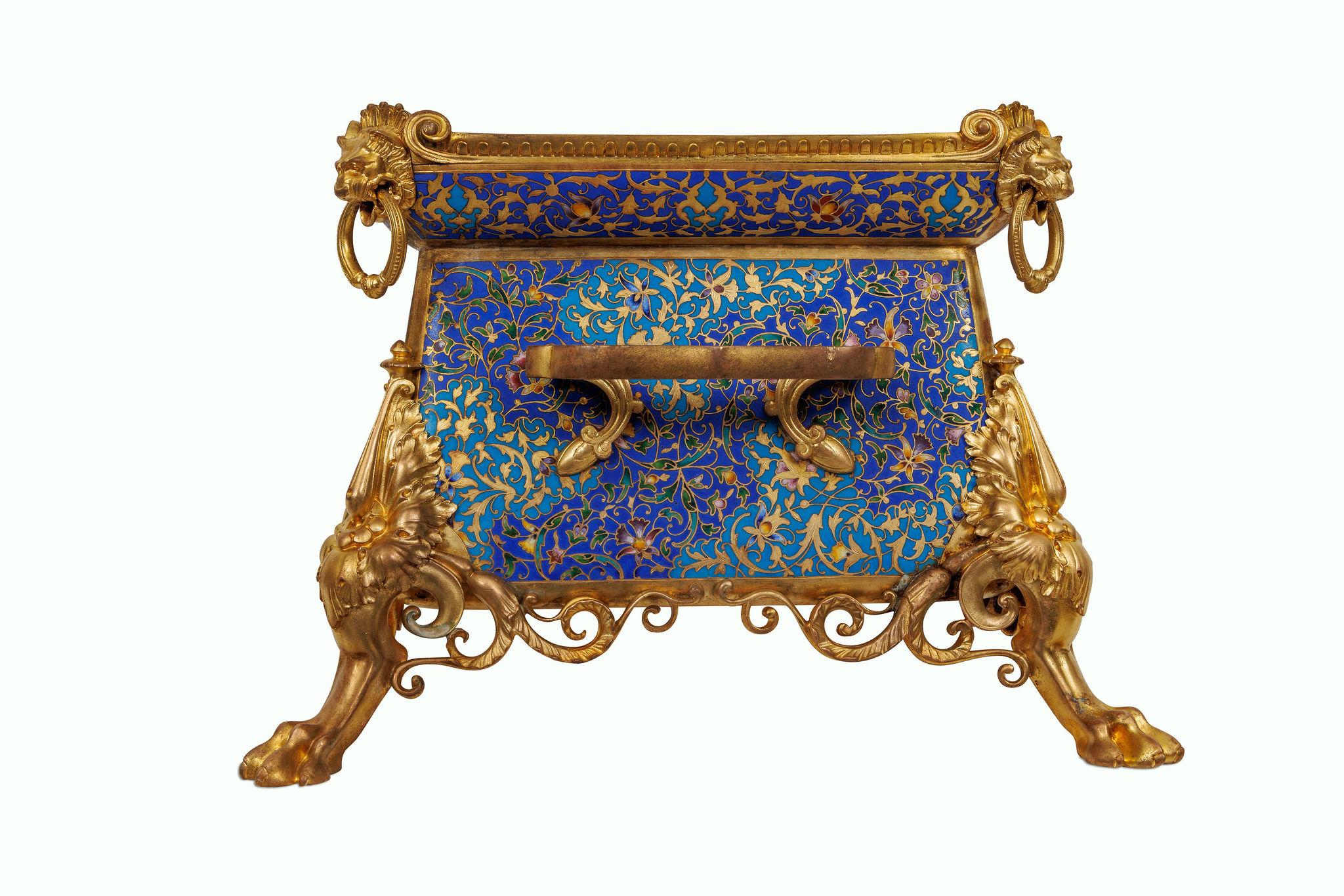 Exquisite Neo-Grec Ormolu & Champleve Enamel Jardiniere by Barbedienne & Sévin For Sale 2