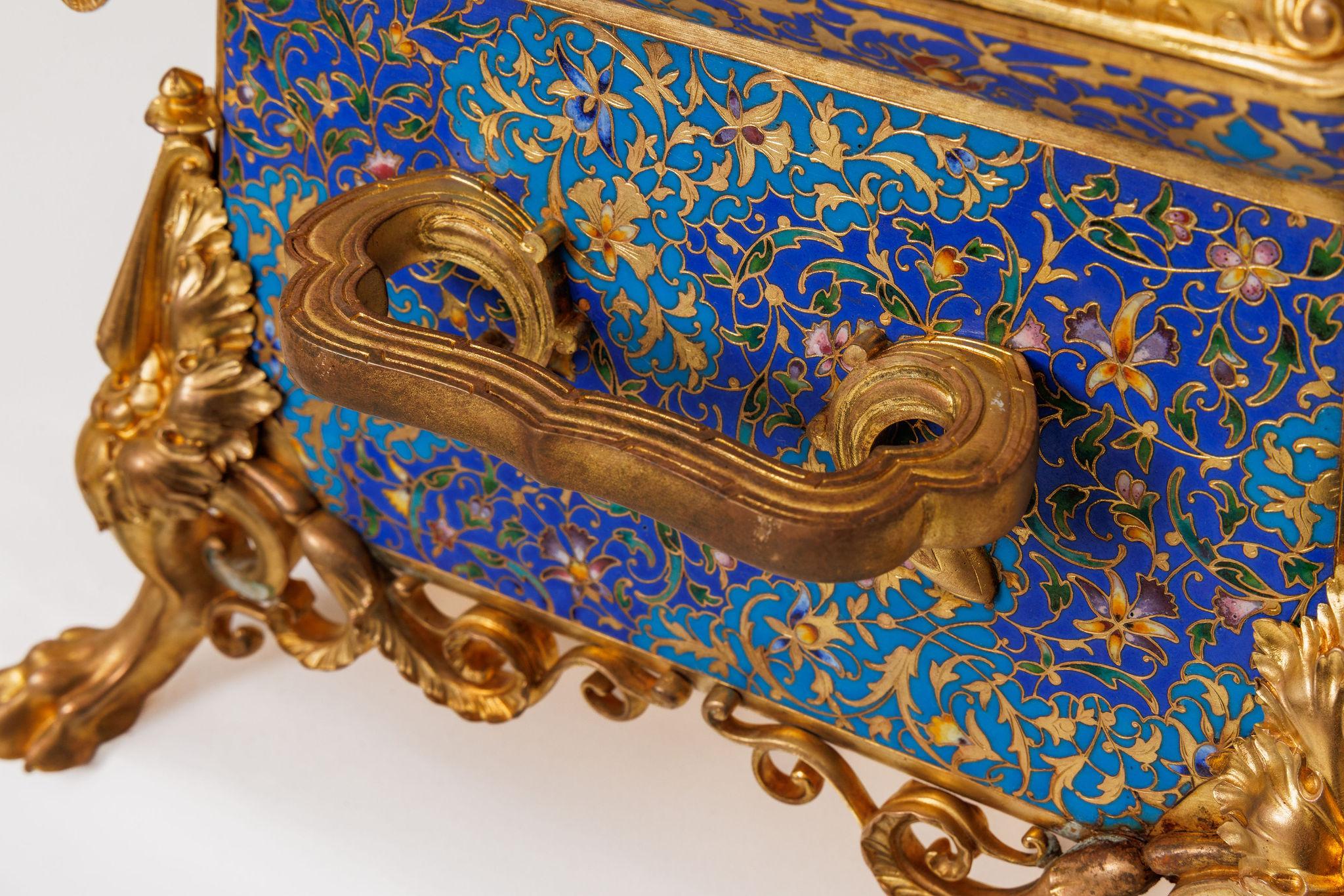 Exquisite Neo-Grec Ormolu & Champleve Enamel Jardiniere by Barbedienne & Sévin For Sale 3