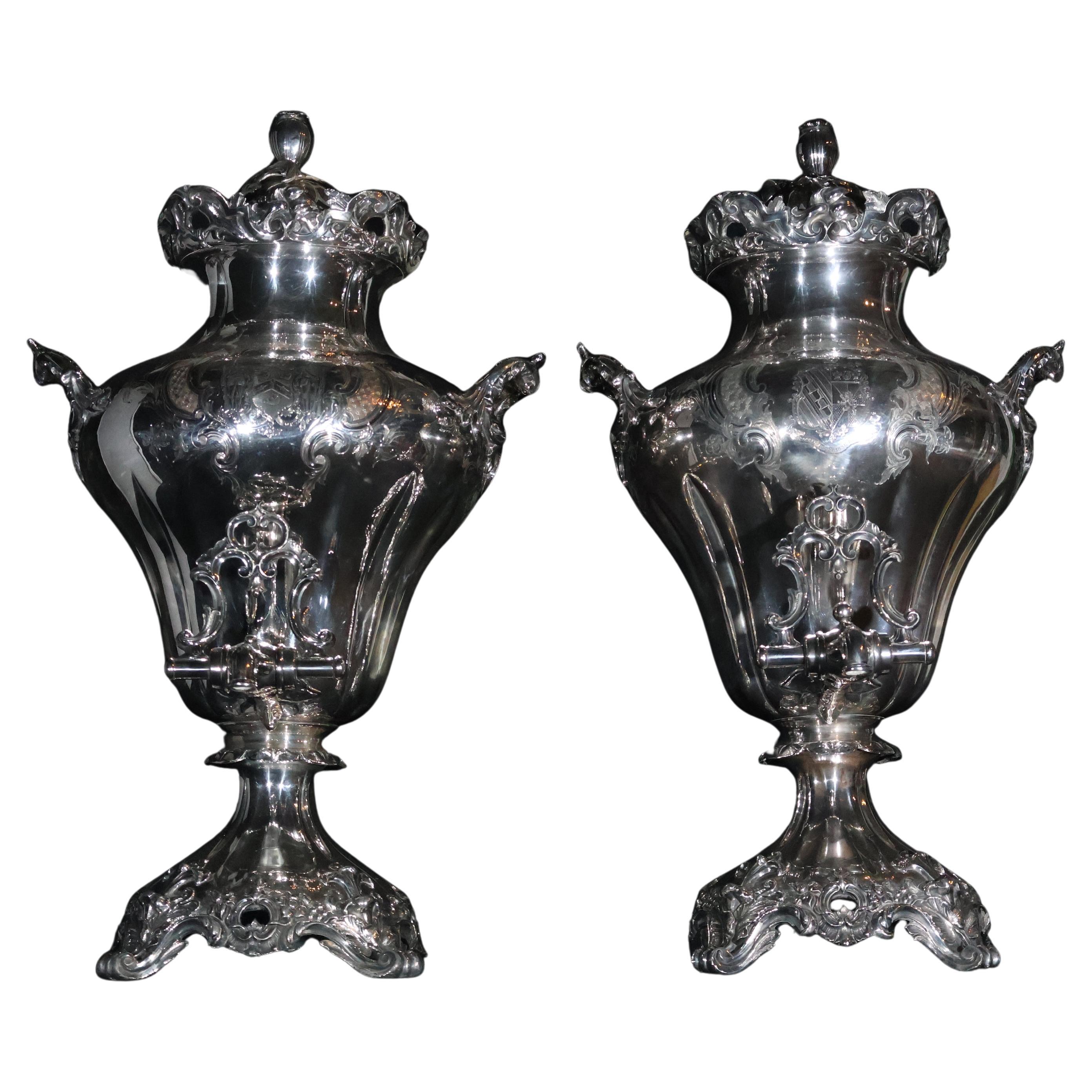 Exquisite Old Sheffield Pair of Samovars
