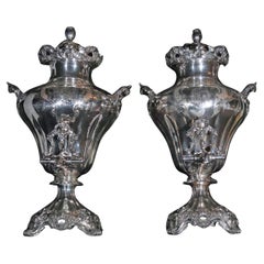 Antique Exquisite Old Sheffield Pair of Samovars