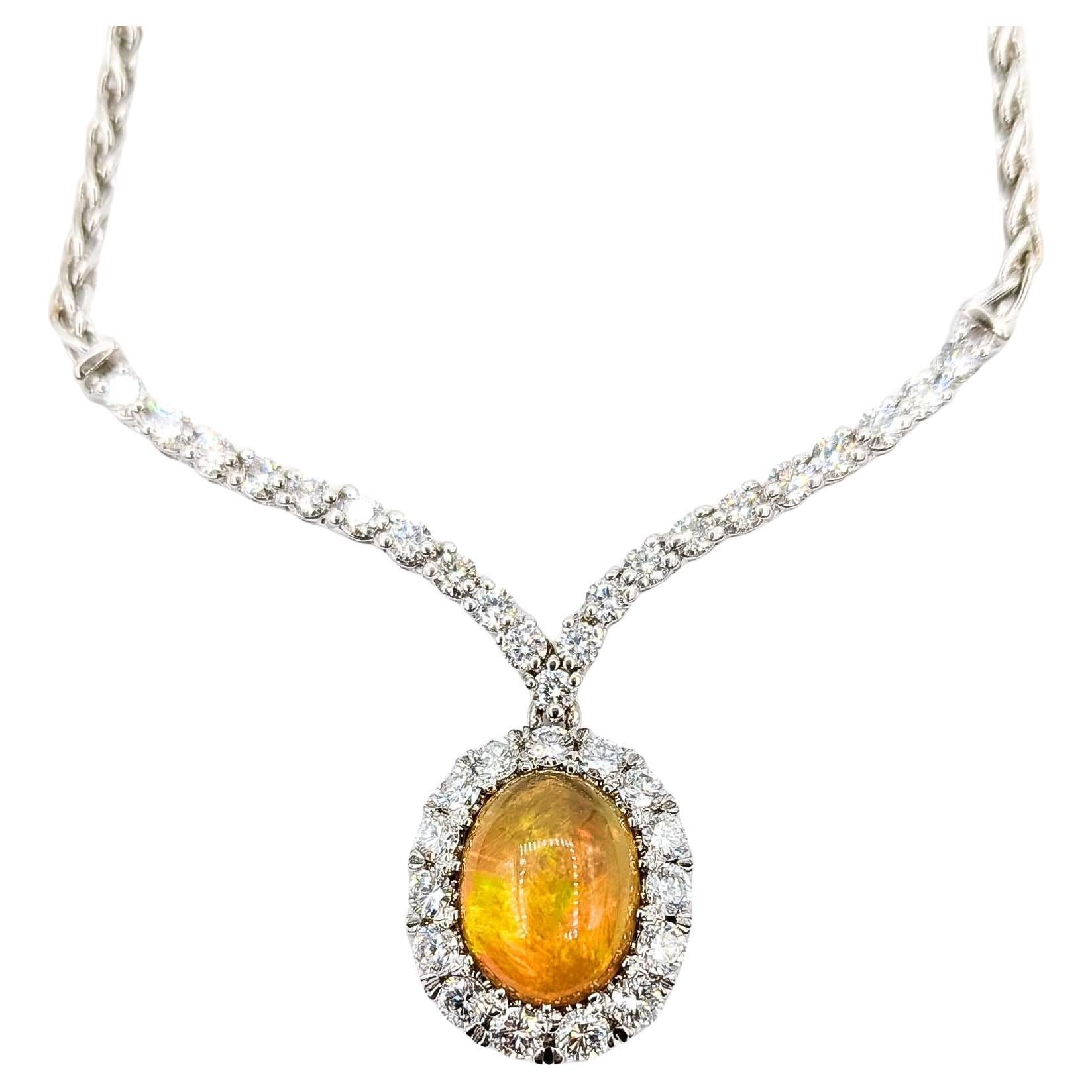 Exquisite Opal and Diamond Necklace in 18k White Gold