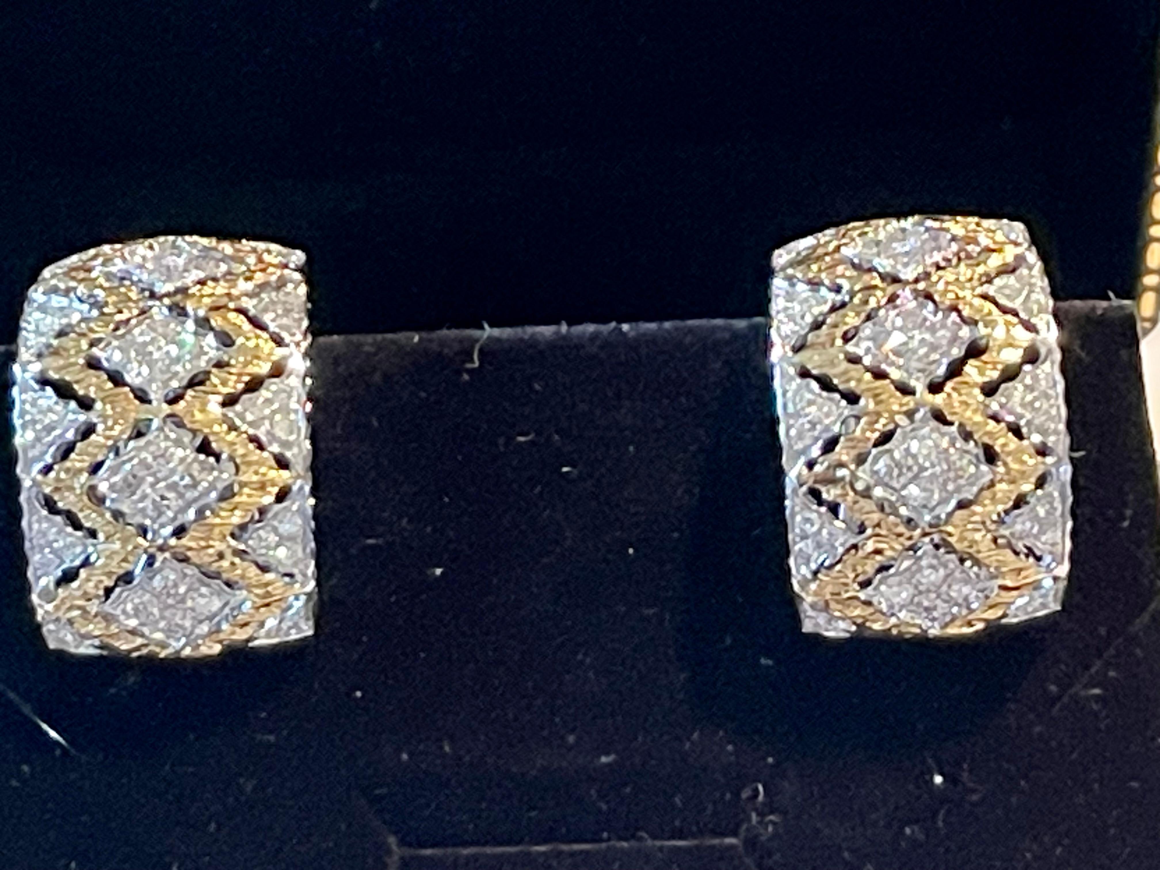 Exquisite durchbrochene filligrane 18 K Gelbweißgold Huggies Ohrringe Diamanten Damen im Angebot