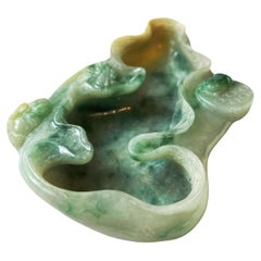 Vintage Exquisite Oriental Natural Myanmar Handcrafted Jade Ink Dish Bowl, Ash Tray