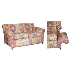 EXQUISITE ORIGINAL EDWARDIAN KILIM UPHOLSTERED SOFA CHAISE LOUNGE WiTH DROP ARM