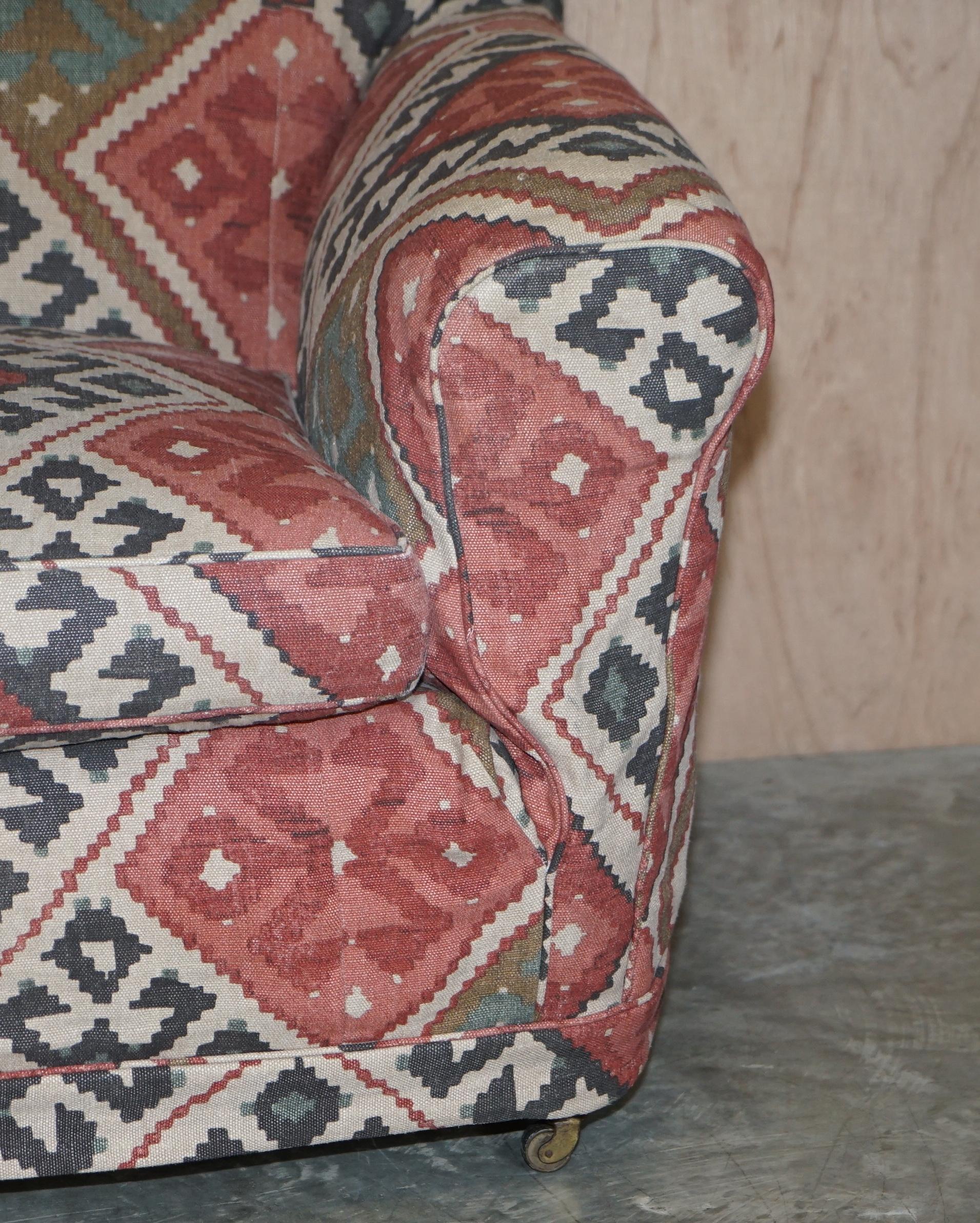 Exquisite Original Victorian Kilim Upholstered Sofa Hardwood Turned Front Legs For Sale 4