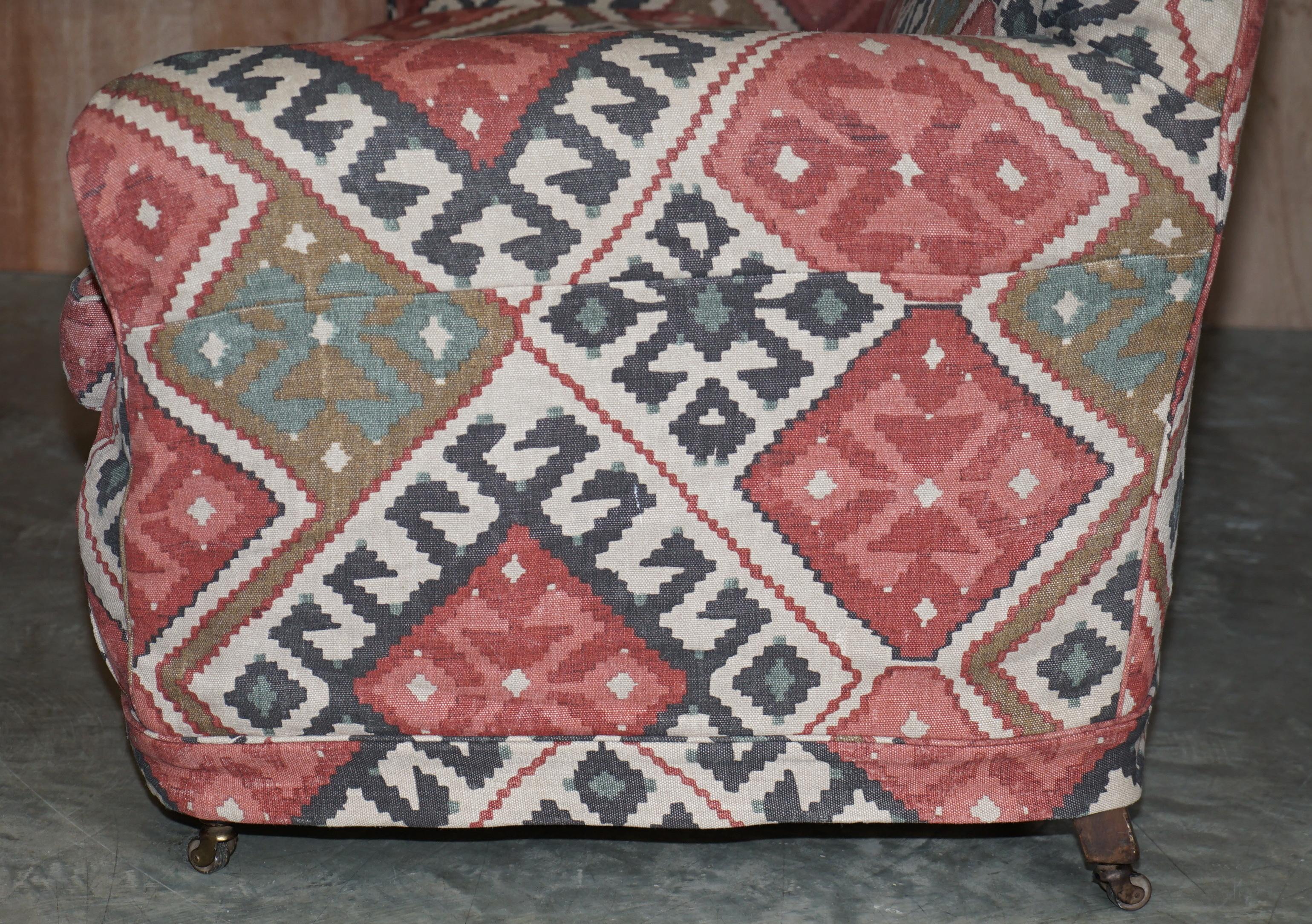 Exquisite Original Victorian Kilim Upholstered Sofa Hardwood Turned Front Legs For Sale 8