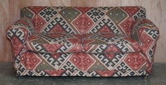 Exquisite Original Victorian Kilim Upholstered Sofa Hardwood Turned Front Legs