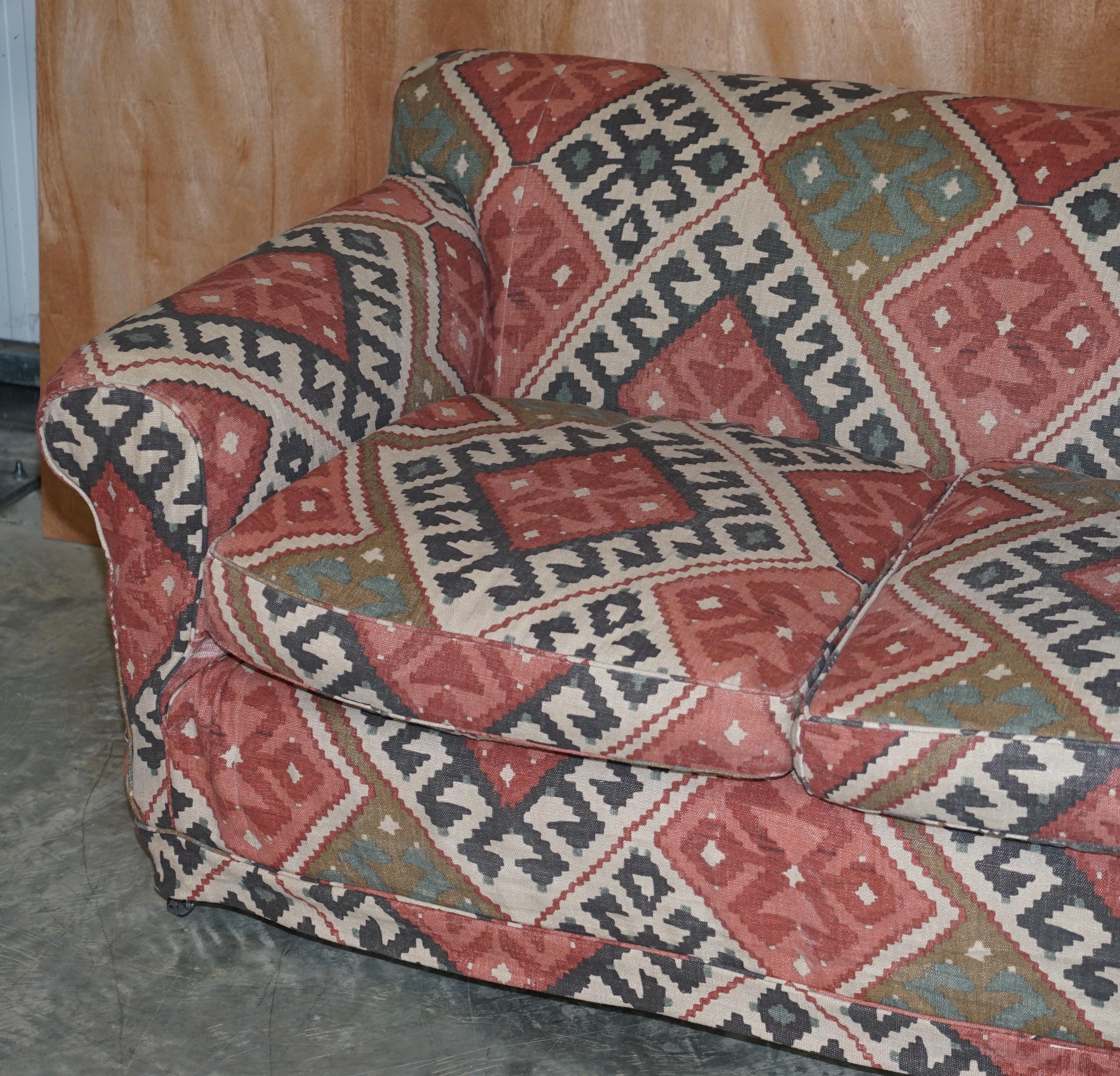 English Exquisite Original Victorian Kilim Upholstered Sofa Hardwood Turned Front Legs For Sale