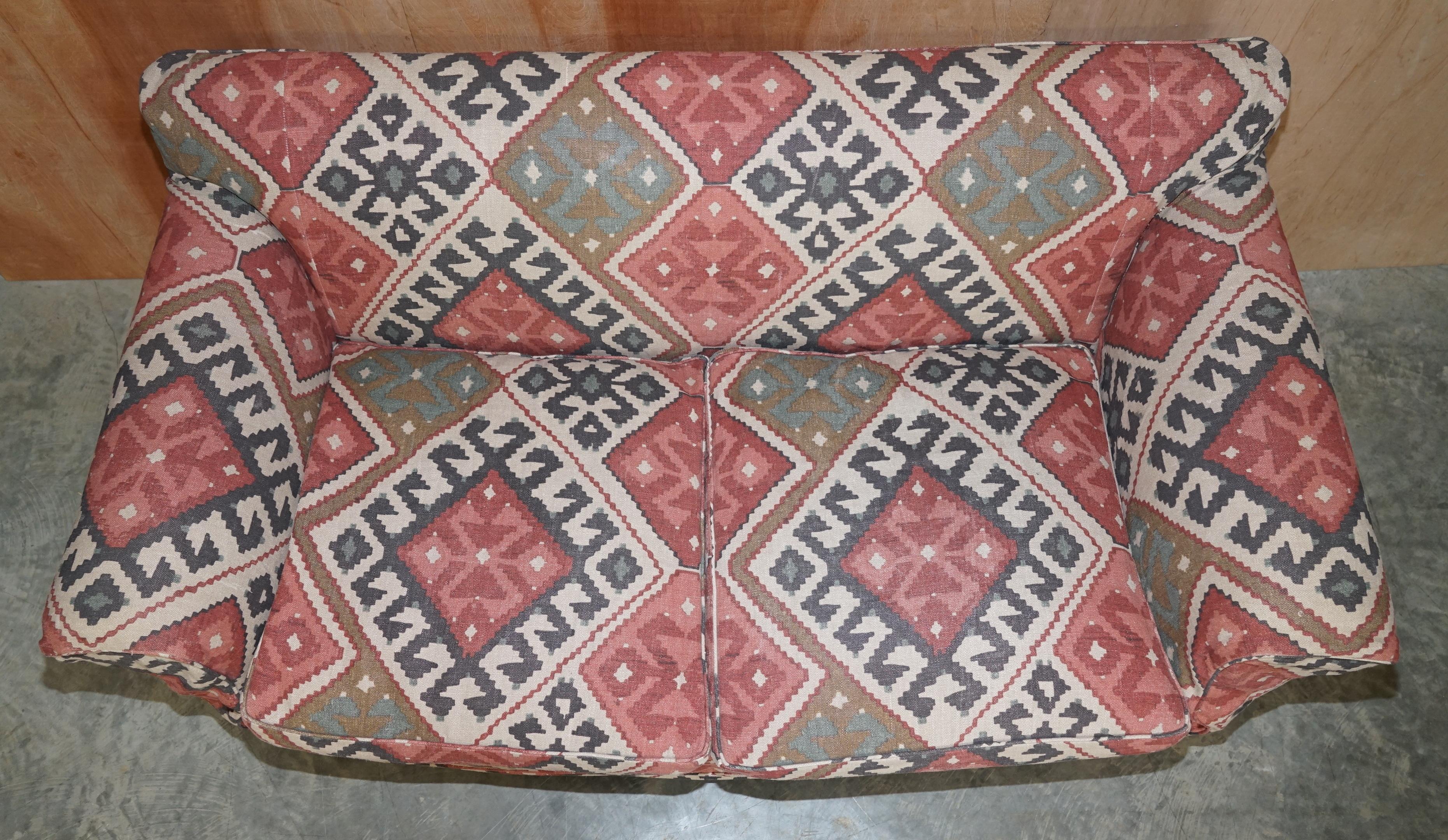 19th Century Exquisite Original Victorian Kilim Upholstered Sofa Hardwood Turned Front Legs For Sale