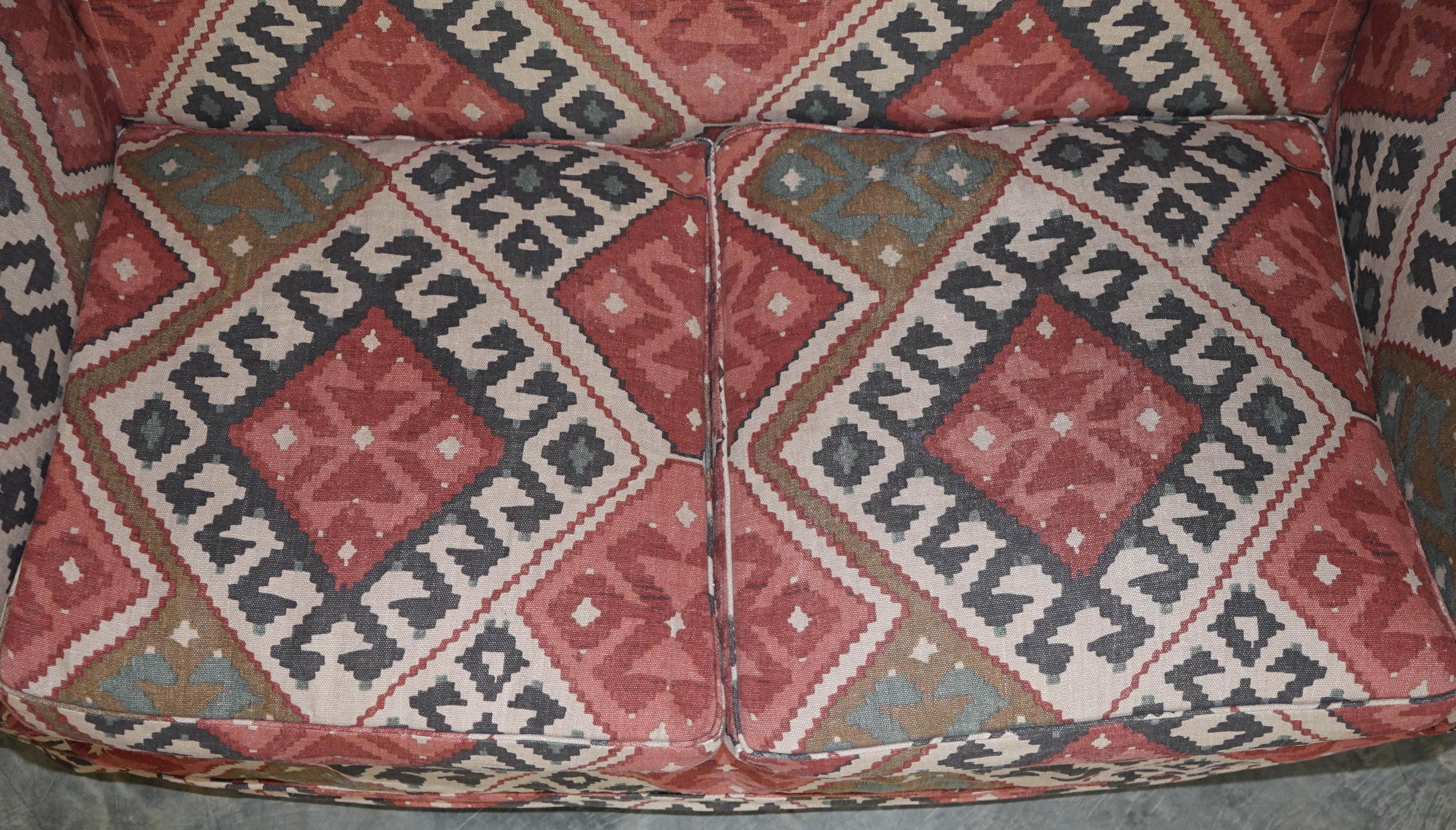 Upholstery Exquisite Original Victorian Kilim Upholstered Sofa Hardwood Turned Front Legs For Sale