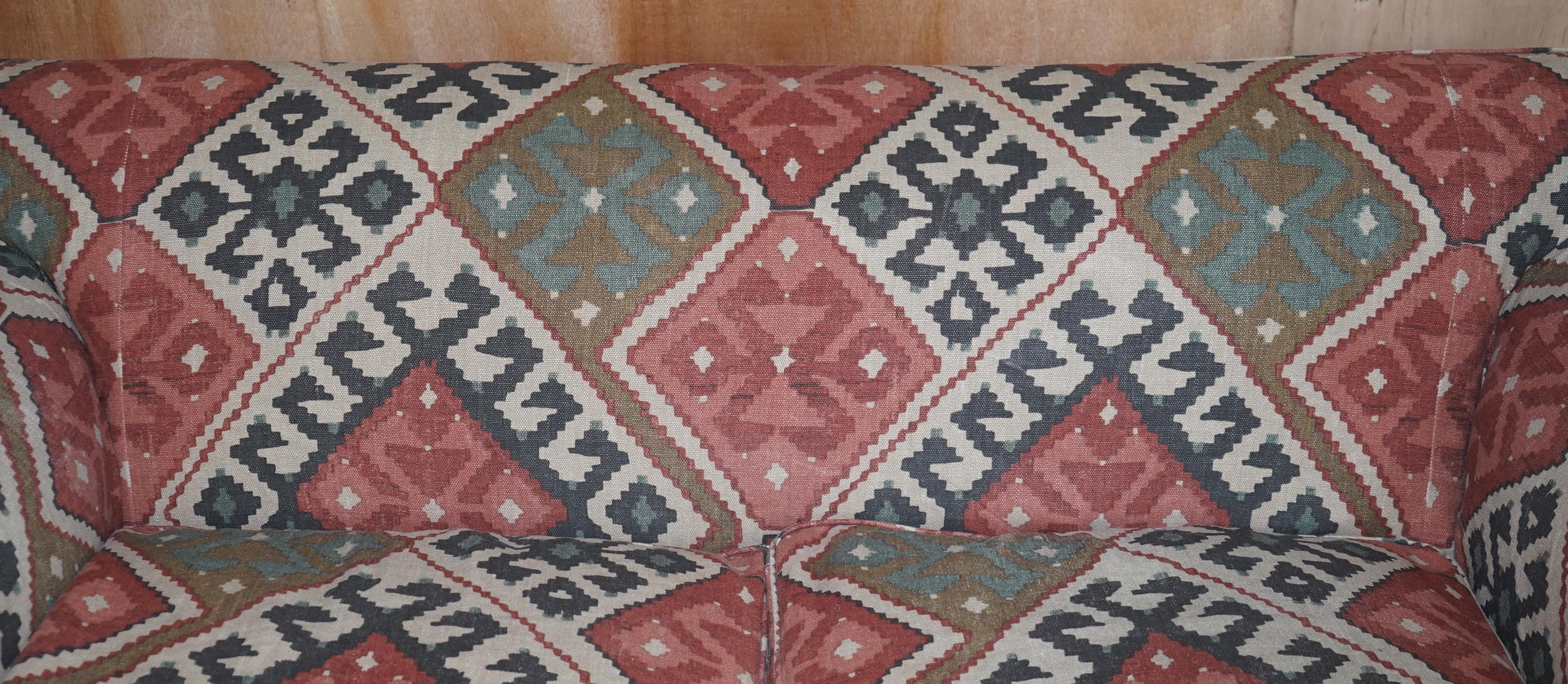 Exquisite Original Victorian Kilim Upholstered Sofa Hardwood Turned Front Legs For Sale 1