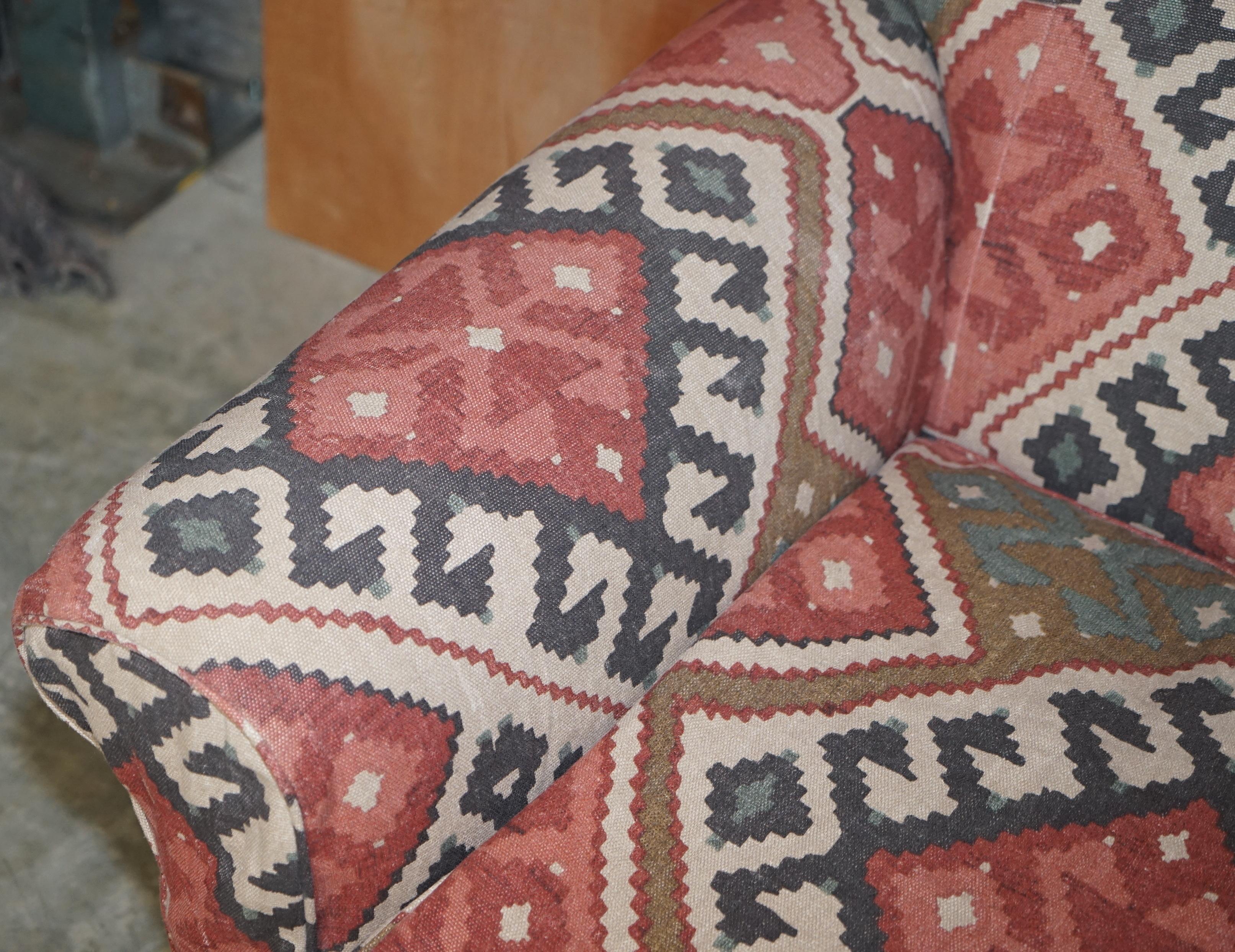 Exquisite Original Victorian Kilim Upholstered Sofa Hardwood Turned Front Legs For Sale 3
