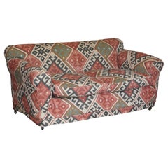 Original viktorianisches gepolstertes Kilim-Sofa, Hartholz, gedrechselte Vorderbeine