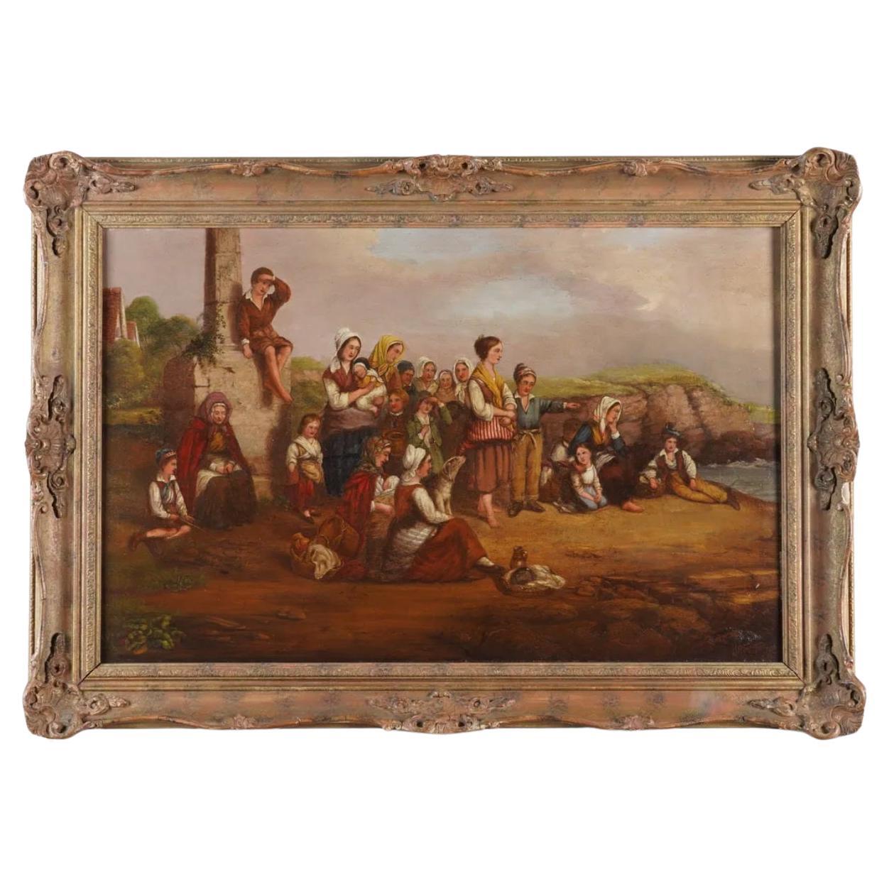 EXQUISITE ORiGINAL W.G FOSTER LARGE OIL PAINTING "WAITING FOR THE FLEETS RETURN" For Sale