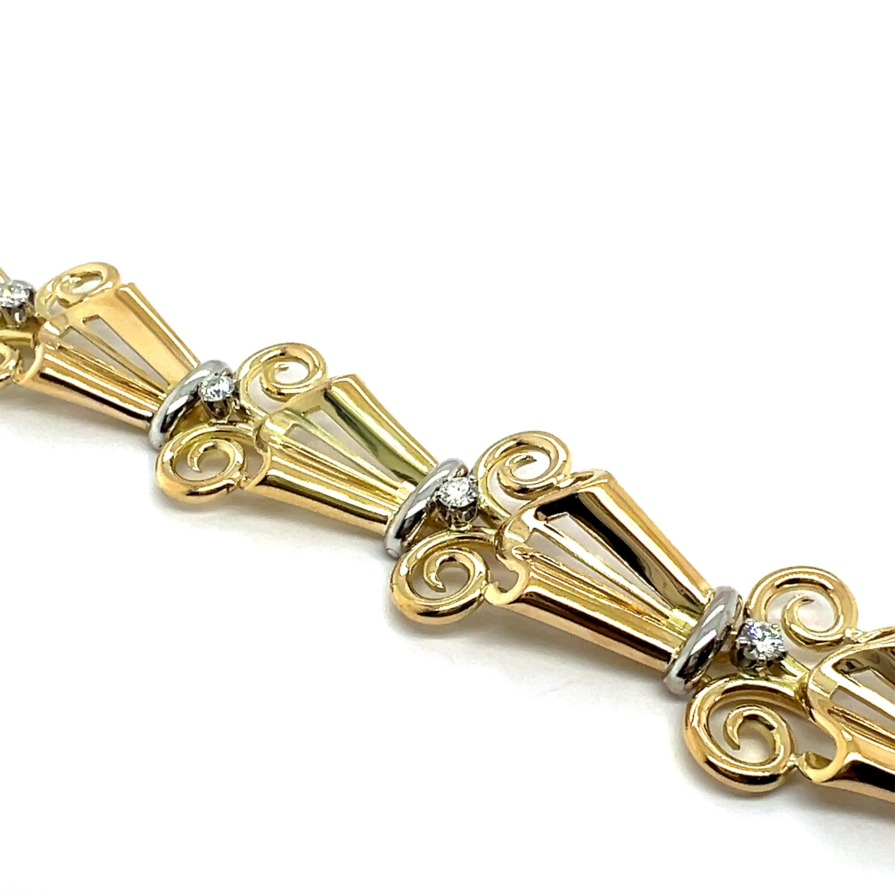 Artist Exquisite Ornate Bracelet with Diamonds in 18 Karat Yellow & White Gold For Sale