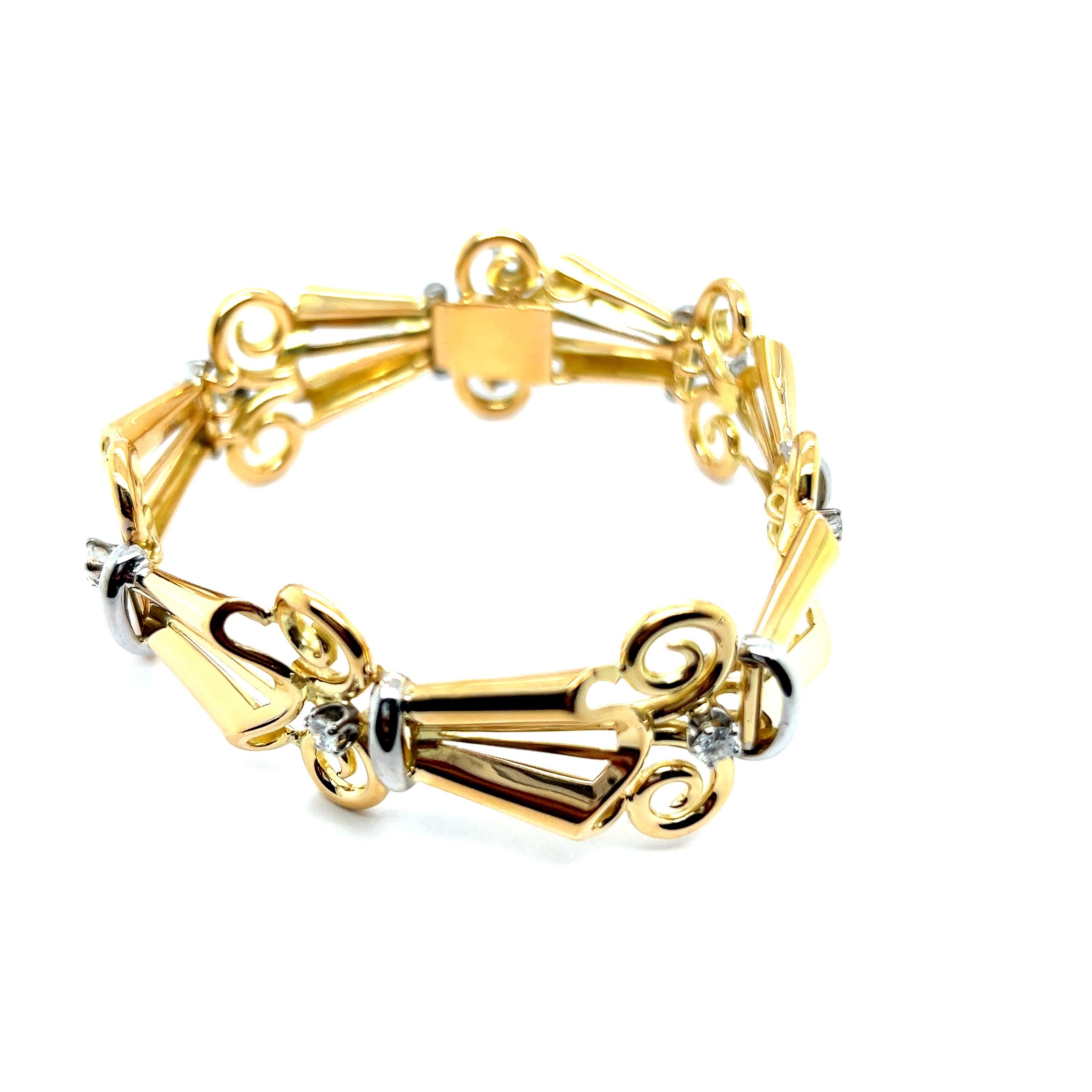 Women's or Men's Exquisite Ornate Bracelet with Diamonds in 18 Karat Yellow & White Gold For Sale