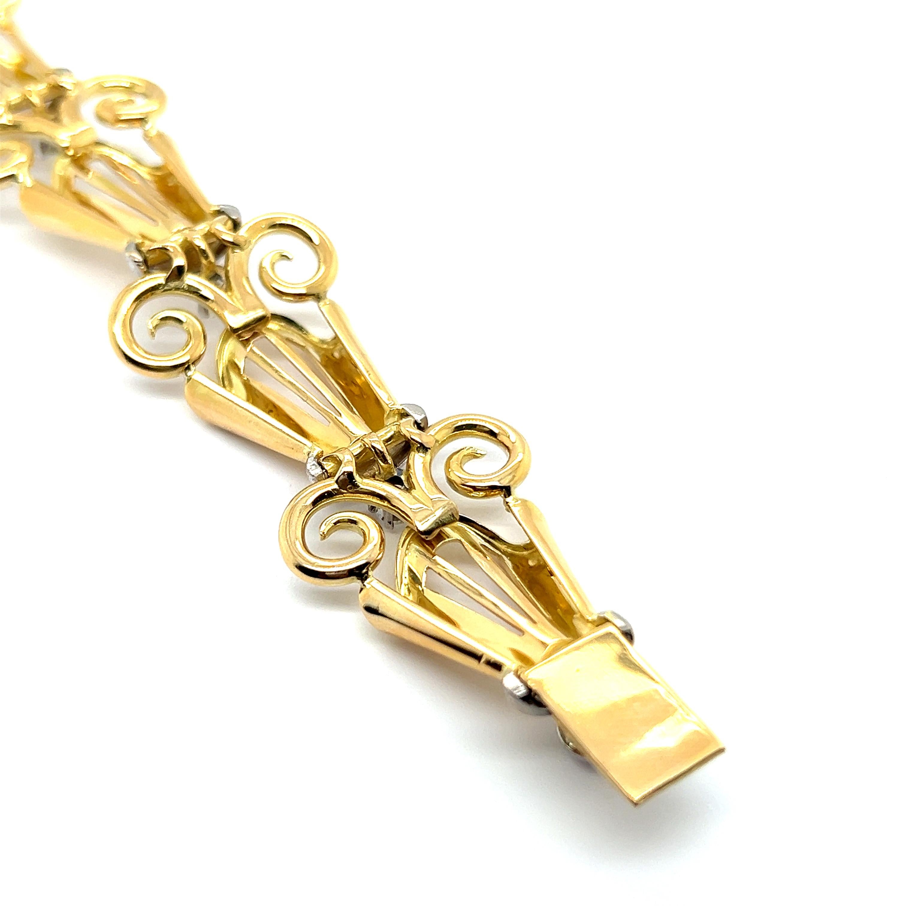 Exquisite Ornate Bracelet with Diamonds in 18 Karat Yellow & White Gold For Sale 1