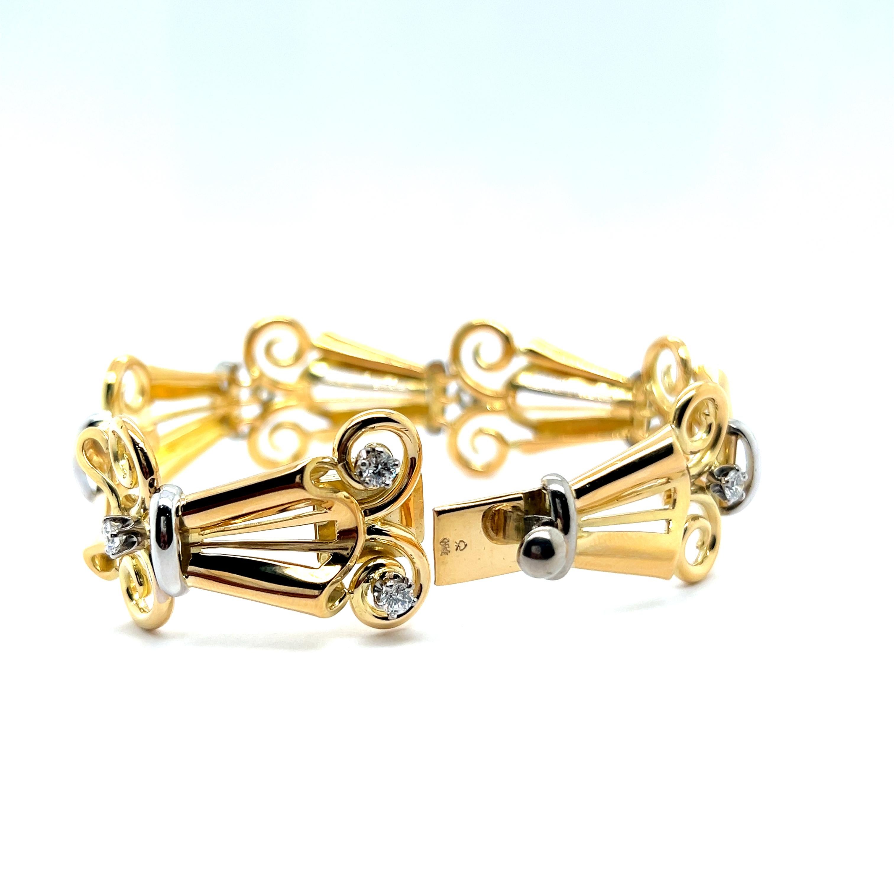 Exquisite Ornate Bracelet with Diamonds in 18 Karat Yellow & White Gold For Sale 2