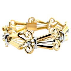 Exquisite Ornate Bracelet with Diamonds in 18 Karat Yellow & White Gold