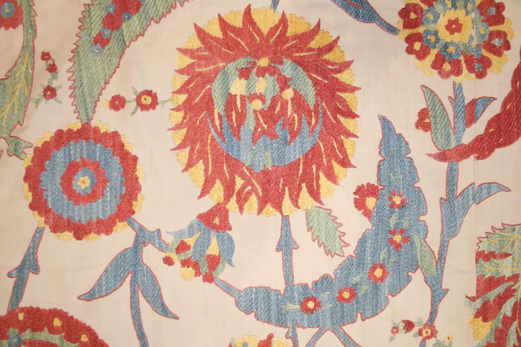 A highly refined embroidery embellished by an infinite repeat of stylised leafs and palmettes typical of 16th Century Ottoman Court workshops. It belongs to a group of weavings commissioned by a British interior designer and no longer in production.